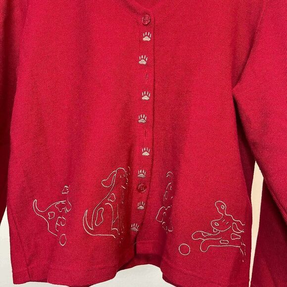 Christopher & Banks Red Dog Paw Print Button Front Cardigan‎ Sweater - Picture 2 of 7